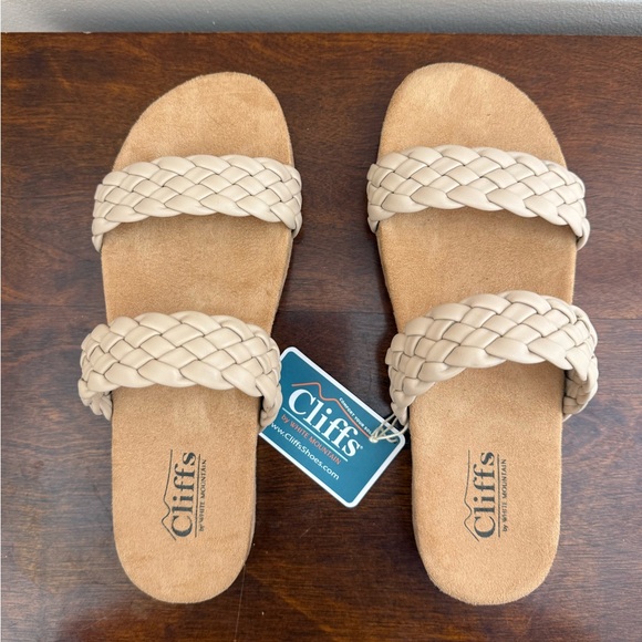 New Cliffs Truly beige khaki braided double strap faux leather sandals size 7 - Picture 6 of 15